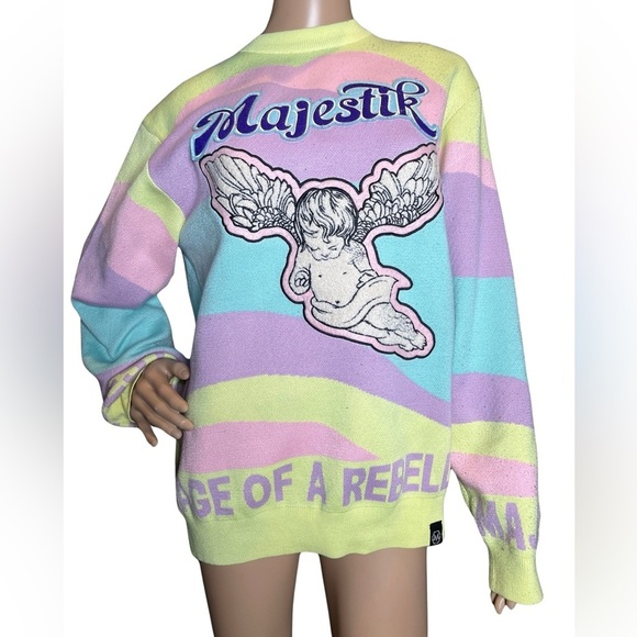 Majestik Sweater - Rage Of A Rebellion - Multi Pastel - SW2235 Size Medium - Picture 3 of 14